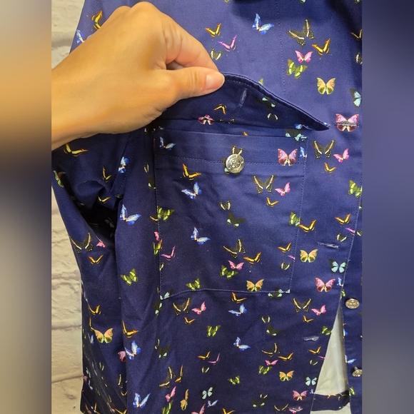 NWT $225 Twrez Twill Shirt Jacket in Midnight Butterflies Size XS Ptp 20" - Picture 9 of 11